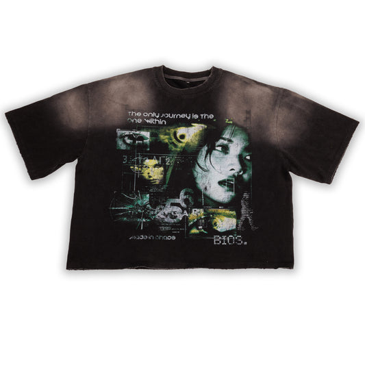 300gsm 100% cotton heavyweight T-shirt with graphic design and unique distressed detailing - BIOS